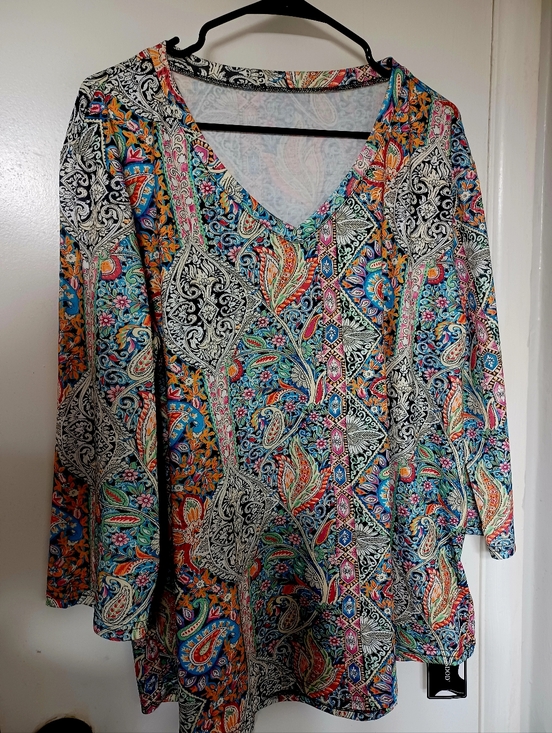 TFSDOD Tops - Boho V-Neck Tunic Top in Multicolor Paisley XXL By